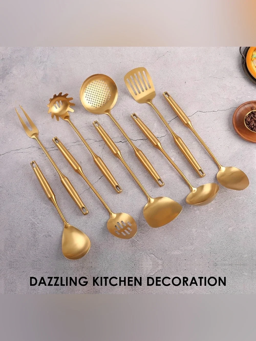 Gold Stainless Steel Kitchen Utensil Set - Elegant Cooking Tools